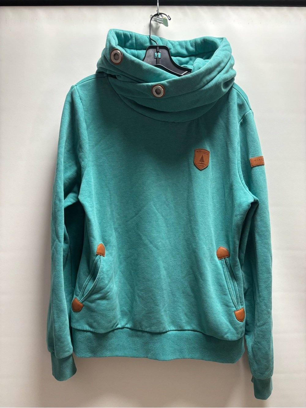 Wanakome Teal Funnel Cowl Pullover with Button Accents